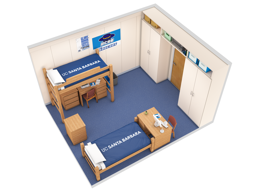 Floorplan of a Channel Island Residence Hall Low Rise Bedroom.